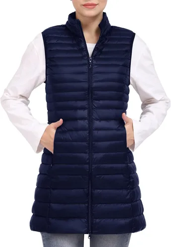 Miniatura 7 de ELFJOY Chaleco largo acolchado para mujer, chaleco de plumón largo ultraligero con cuello alto, chalecos negros para mujer, ropa de abrigo