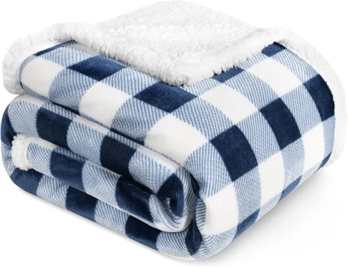 Miniatura 18 de PAVILIA Manta Sherpa de Cuadros Buffalo Gris Claro para Sofá, Manta de Forro Polar Suave Gris Claro a Cuadros, Manta de Franela Suave y Mullida