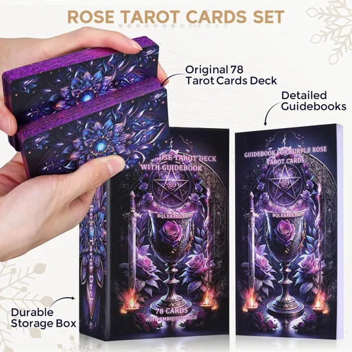 Miniatura 3 de Baraja de cartas de tarot para principiantes con libro guía, bonita y única de 400 GSM gruesa rosa morada (original) cartas de tarot oráculo