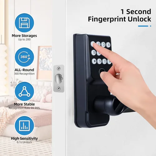 Miniatura 3 de Cerradura de puerta inteligente con huella dactilar sin llave: cerradura electrónica digital LORVIBO con código de contraseña, perilla de puerta