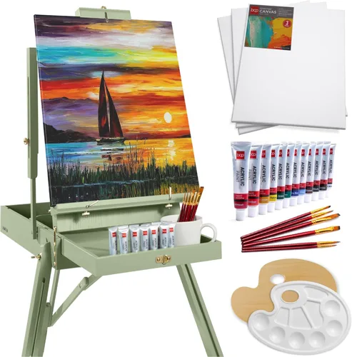 Miniatura 8 de Best Choice Products Caballete de arte para pintar, trípode ajustable de madera portátil para artistas con caja de bocetos, juego de arte de 32
