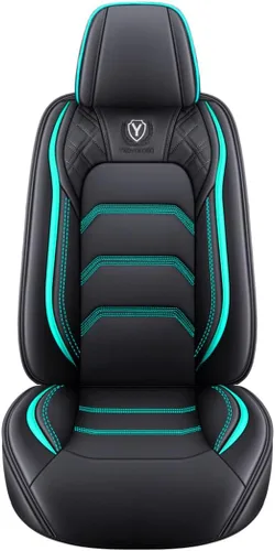 Miniatura 4 de Juego completo de fundas de cuero cómodas para asientos de automóvil de 5 asientos, ajuste universal (negro y verde)