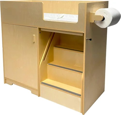 Miniatura 3 de ZETY BABY Cómoda portátil con escaleras sobre ruedas, estación de pañales de madera con 2 estantes de almacenamiento, rodillo de papel