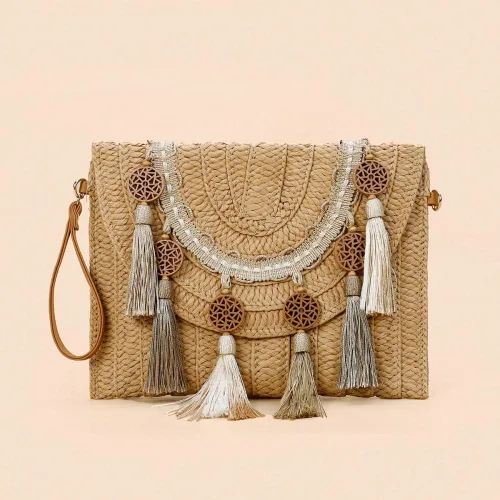 Miniatura 7 de YYW Bolso de paja con paja, bolso de hombro de paja para mujer, para verano, playa, crucero, sobre, embrague, bolsa de rafia