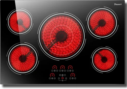Placa de Cocción Eléctrica de 30 Pulgadas - Potente Placa Eléctrica de 5 Quemadores de 9000W, Estufa de Cerámica Empotrada de 220V de 30 Pulgadas