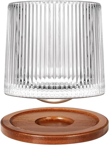 Miniatura 10 de Vaso de vidrio antiguo giratorio, 275ml/10oz de vidrio de whisky de cristal, posavasos de madera, engrosamiento, utilizado como vaso de ron, vaso