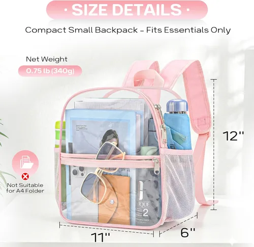 Miniatura 2 de Mochila Transparente Oraben para Eventos de Estadio Mochila Transparente para Estadio 12x6x12, Rosa, Pequeño