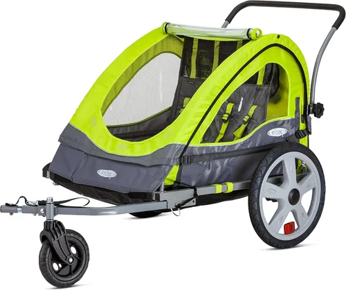 Miniatura 8 de Instep Quick-N-EZ - Remolque doble plegable detrás de la bicicleta para niños pequeños, se convierte en cochecito, para correr, dosel 2 en 1, Verde