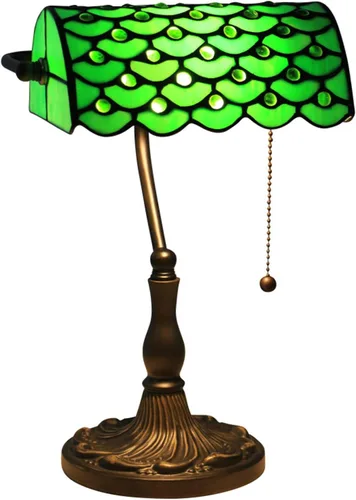 Miniatura 5 de Green Bankers - Lámpara de mesa vintage, luz de escritorio retro, lámpara de escritorio de oficina de vidrieras Tiffany, lámpara de cuentas