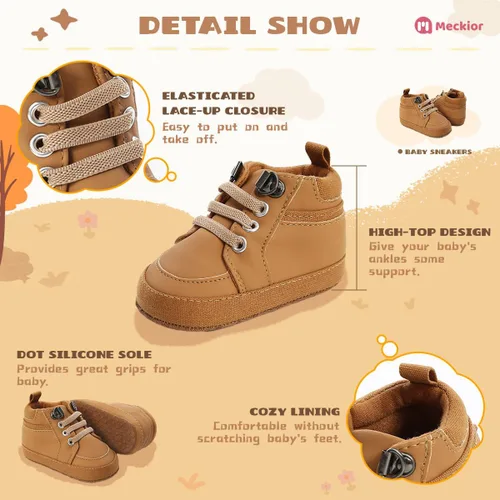Miniatura 5 de Meckior Zapatos deportivos de tobillo para bebés y niñas pequeños, suela antideslizante suave, piel sintética, mocasines para bebés recién nacidos