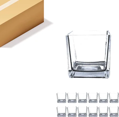 Miniatura 37 de WGV - Jarrón de cristal en forma de cubo a granel, portavelas, 3 x 3 x 3 pulgadas, contenedor transparente elegante con decoración floral