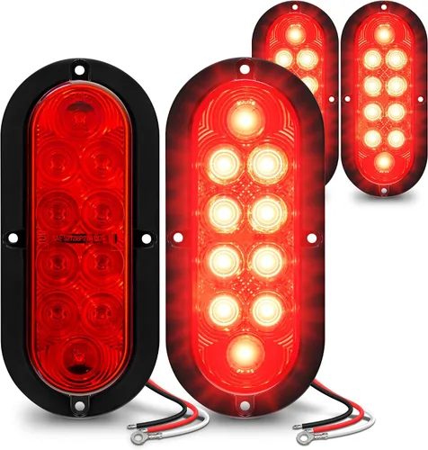 TRUE MODS - Kit de 4 luces traseras LED ovaladas rojas de 6 pulgadas para remolque [DOT FMVSS 108] [SAE S2T2I6] [Montaje en superficie] [IP67 Rojo