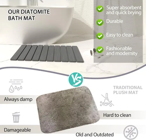 Miniatura 6 de Alfombra de Baño Plegable de Piedra 60x39cm Alfombra de Baño de Tierra de Diatomeas de Secado Rápido con Base Antideslizante de PVC Alfombra Gris