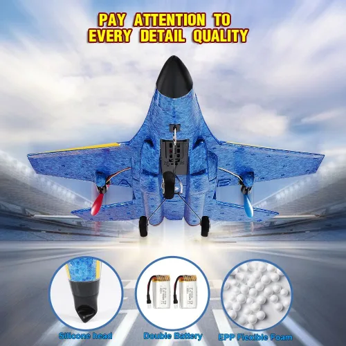 Miniatura 6 de Avión RC Su-27 Fremego de 2,4GHz 2 canales con control remoto, luces nocturnas de giro y 2 baterías, fácil de volar para adultos, principiantes