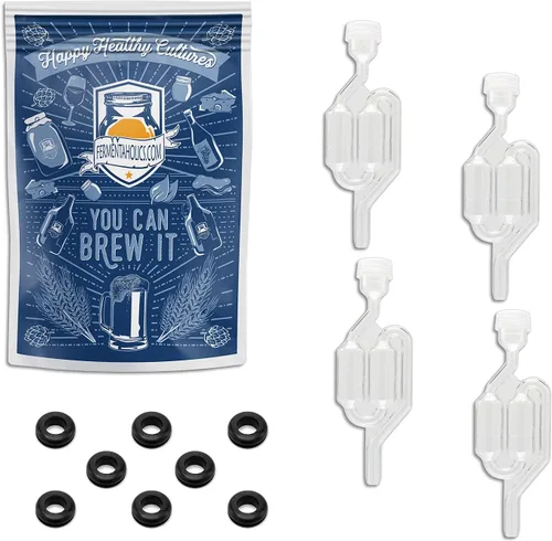 Fermentaholics Juego de esclusas con ojales – 4 esclusas y 8 ojales para vino casero, cerveza, sidra, kimchi, chucrut – conservación, elaboración de