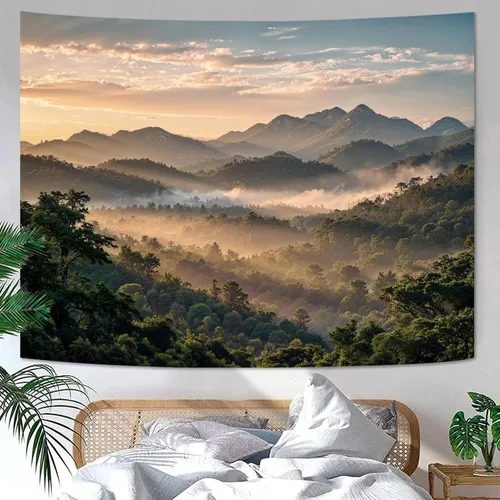 Miniatura 40 de Zussun Tapiz de Bosque Natural de Montaña Tapiz Verde de Pino Luz Solar Selva para Dormitorio Estético Planta Paisaje de Montaña Tapices Pequeños