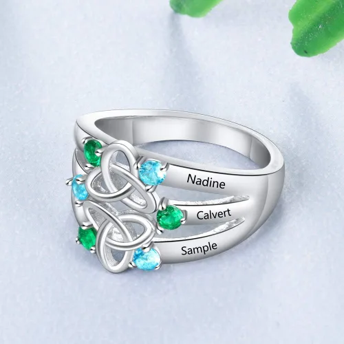 Miniatura 6 de 6 anillos de imitación de piedras natales para madres para mujer grabados anillos familiares para abuela mujeres anillos para regalo de día