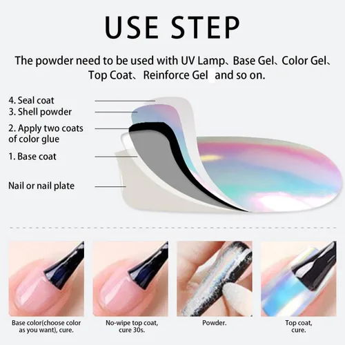 Miniatura 5 de 1 Caja de Polvo de Purpurina Holográfico para Uñas Color Arcoíris Efecto Neón Copos de Arte de Uñas Decoración Polvo Cromado para Uñas Polvo Punta