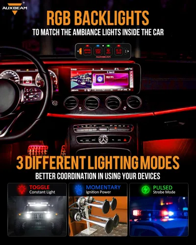 Miniatura 2 de Auxbeam Panel de interruptores de 4 bandas delgado RGB AS-R40 Panel de interruptor atenuable automático con pulsación momentánea, retroiluminación