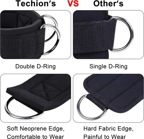 Miniatura 6 de 1 par de correas de tobillo de fitness para máquina de cable, doble anillo en D, ajuste cómodo ajustable de neopreno, para hombres y mujeres