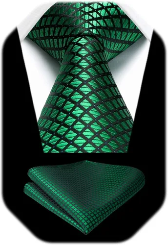 Miniatura 16 de HISDERN Conjunto de corbata a cuadros a cuadros pañuelo tejido clásico formal para hombre corbata y bolsillo cuadrado