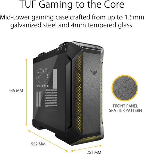 Miniatura 2 de ASUS TUF Gaming GT501 - Funda para juegos de torre media, soporte EATX, 4 ventiladores preinstalados, panel frontal USB 3.0, vidrio templado