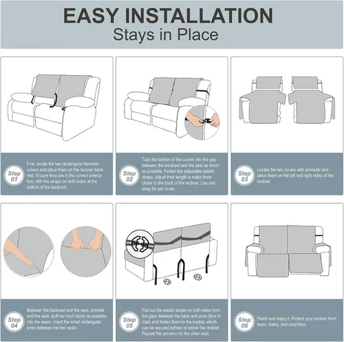 Miniatura 2 de Genina - Funda impermeable para sillón reclinable de dos plazas, funda antideslizante para sofá, funda para sofá reclinable de 2 plazas, funda