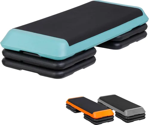 Miniatura 11 de Escalón aeróbico ajustable para entrenamiento, plataforma de ejercicios con 4 elevadores, superficie antideslizante para entrenamiento de gimnasio