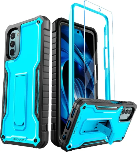ExoGuard Funda para Moto G 5G 2022, funda de goma a prueba de golpes de cuerpo completo viene con un protector de pantalla de vidrio templado y Azul