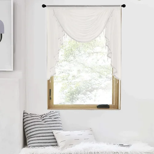 Miniatura 16 de NICETOWN - Cortinas transparentes elegantes de gasa para sala de estar/guardería, cortinas victorianas con bolsillo para barra, gris claro y blanco