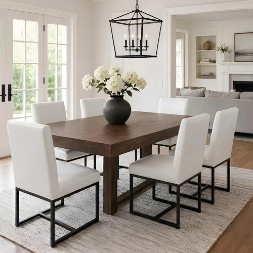 Miniatura 26 de VESCASA Sillas de comedor tapizadas de piel sintética con marco de metal negro, silla de cocina acolchada moderna de mediados de siglo