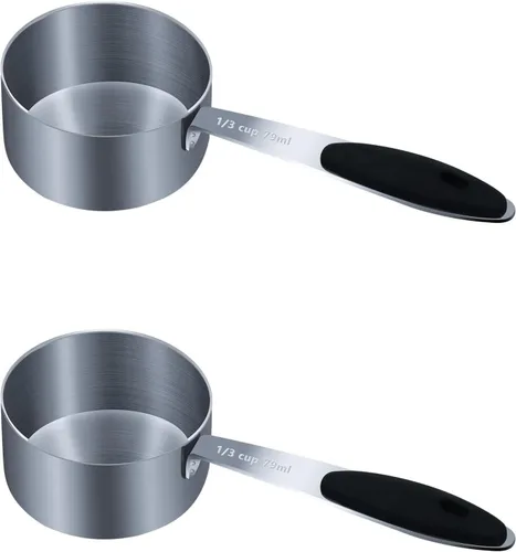 Miniatura 14 de LEIFENY 1 taza medidora individual de 3/4 tazas (6.0 fl oz, 6 onzas) con agarre de silicona negra, cucharada individual de acero inoxidable