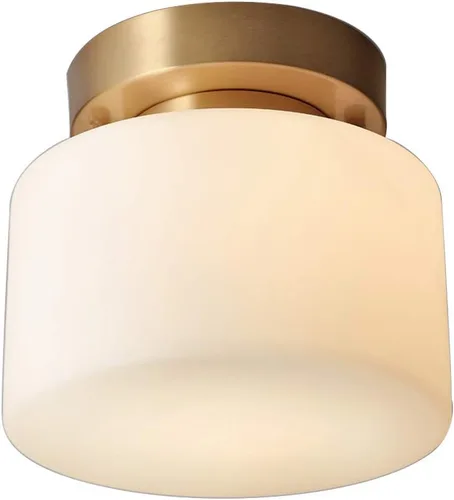 KCO Iluminación moderna de oro cepillado semi empotrado lámpara de techo de tambor de montaje empotrado de latón antiguo de mediados de siglo, luz