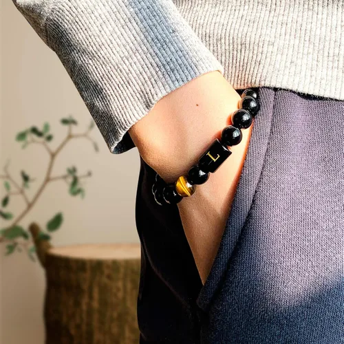 Miniatura 60 de SUMMER LOVE Regalos para el Día del Padre, pulsera con inicial de piedra de ónix negro de 0.394 pulgadas para hombres, pulsera de cuerda trenzada
