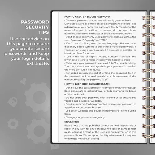 Miniatura 5 de Clever Fox Libro de Contraseñas en Espiral – Organizador de Direcciones de Internet y Contraseñas con Pestañas Alfabéticas Laminadas – Diario Negro