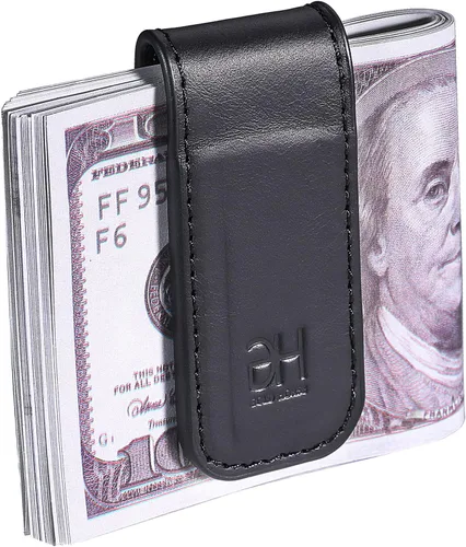 Soporte magnético delgado para tarjetas de visita de cuero genuino para hombres, Negro -, Slim