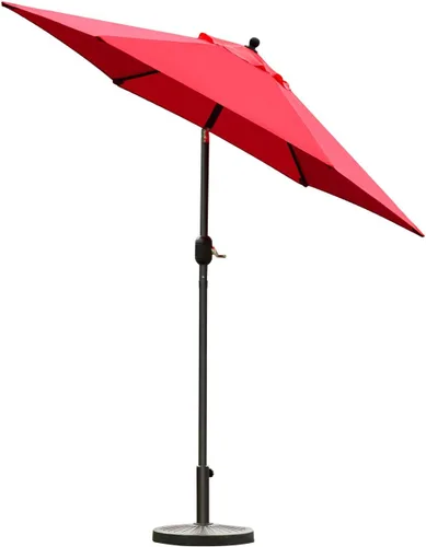 Miniatura 2 de Sombrilla Sunnyglade para patio, 7.5 pies, con botón de inclinación, manivela, 6 varillas, Rojo
