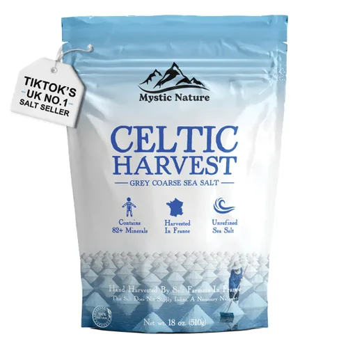 Mystic Nature Cosecha celta - 1.1 LB | Rica en 82 minerales esenciales | Natural y sin refinar | Cristales celtas gruesos grises cosechados a mano