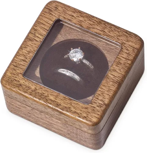 Miniatura 6 de Wislist Caja de anillos para ceremonia de boda soporte de almohadas de madera para propuesta de boda y compromiso nuez