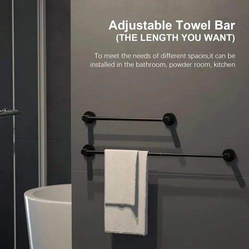 Miniatura 4 de Toallero de baño ajustable negro mate de 16 a 27.6 pulgadas, toallero individual de acero inoxidable 304, soporte para toallas montado en la pared