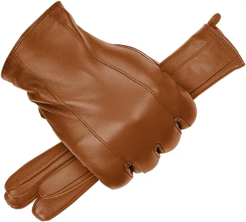 Miniatura 14 de MGGMOKAY Guantes de cuero para hombre, guantes de invierno de piel de oveja con forro