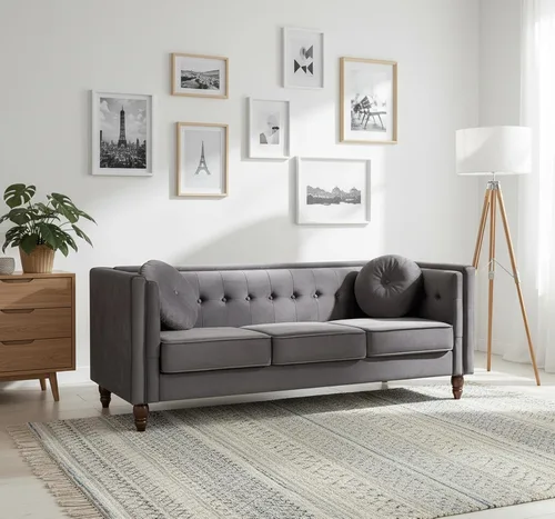 Miniatura 9 de Container Furniture Direct Novara - Sofá de terciopelo moderno de mediados de siglo, sofá biplaza copetudo, cómodo sofá, decoración de habitación