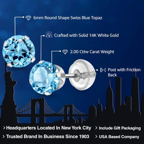 Miniatura 122 de Gem Stone King Aretes solitarios con piedra natal de oro de 14 quilates Redondos de 0.236 in Aretes de oro para mujeres y hombres