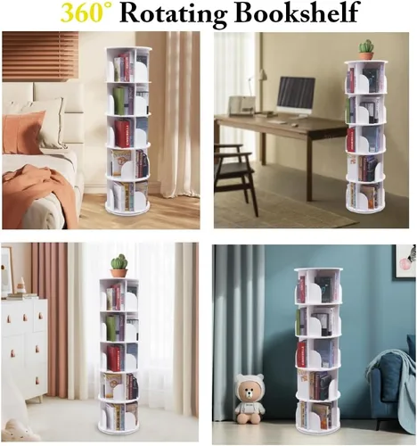 Miniatura 4 de CNCEST Estantería giratoria de 360°, estante organizador de estantería de 5 niveles, estantería de 360 niveles de 5 niveles, estantería de PVC