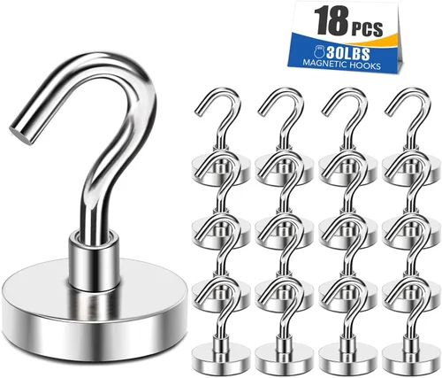 Miniatura 12 de MIKEDE Ganchos Magnéticos, 30 Libras+ Imanes de Tierra Negros de Servicio Pesado con Gancho para Refrigerador, Ganchos Magnéticos de Crucero