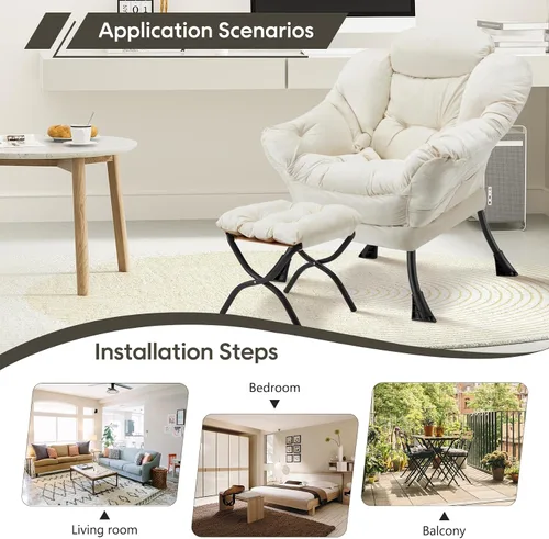 Miniatura 5 de Silla perezosa con otomana plegable, moderna y grande, sofá contemporáneo de ocio con reposabrazos, sofá tapizado, silla de lectura para dormitorio