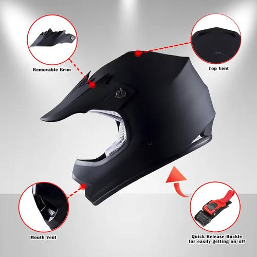 Miniatura 3 de 1Storm - Casco de motocross para jóvenes y niños, color negro mate + gafas + paquete de guantes negros para jóvenes MG