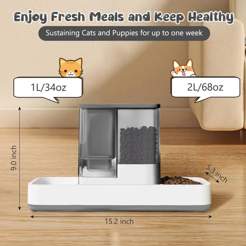 Miniatura 2 de GearRoot Alimentador automático para gatos y dispensador de agua, 2 en 1, dispensador de alimentos para mascotas por gravedad y dispensador de agua