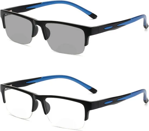 TR90 - Lentes de lectura bifocales fotocromáticos de transición para hombre y mujer, lentes de sol deportivos cuadrados de medio marco 0 ~+4.00