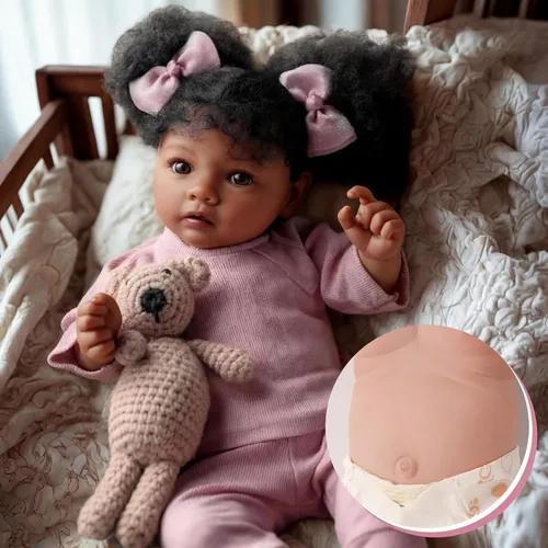 BABESIDE Muñecas realistas de bebé Reborn de niña negra, cuerpo de vinilo suave de 20 pulgadas, muñecas de bebé recién nacidas hechas a mano con